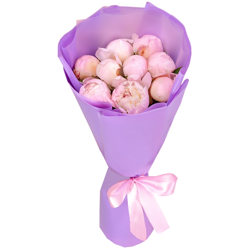 Букет из 9 нежно розовых пионов